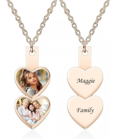 Personalized Heart Photo Necklace with Names Customized Engraved Picture Necklace Memorial Family Necklace Gift for Women Mom...