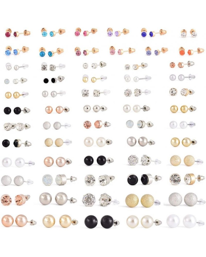 62 Pairs Earrings Set Simulated Pearl Earrings Set Stud Earrings Set Rhinestone Circle Ball Hypoallergenic Earring Set Jewelr...