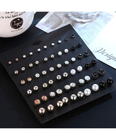 62 Pairs Earrings Set Simulated Pearl Earrings Set Stud Earrings Set Rhinestone Circle Ball Hypoallergenic Earring Set Jewelr...