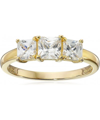 18K Yellow Gold Plated 925 Sterling Silver Princess-Cut Cubic Zirconia "Yesterday, Today, Tomorrow" 3-Stone Engagement or Ann...