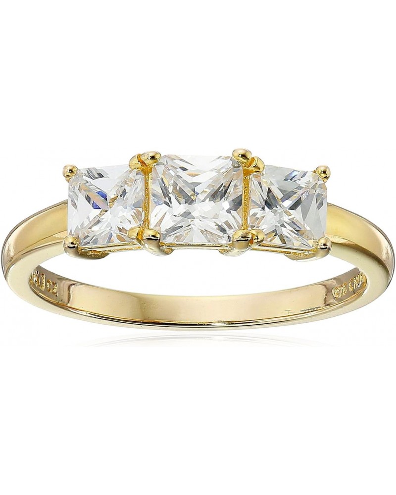 18K Yellow Gold Plated 925 Sterling Silver Princess-Cut Cubic Zirconia "Yesterday, Today, Tomorrow" 3-Stone Engagement or Ann...