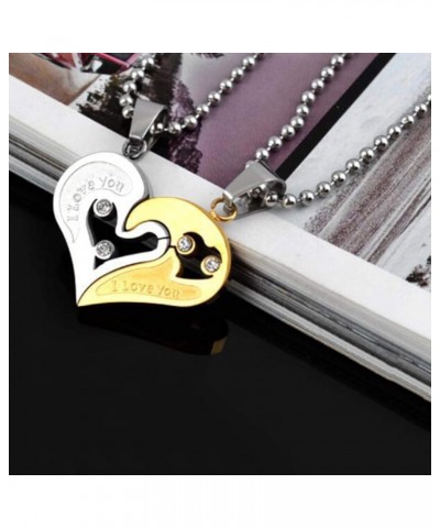 Necklace Chain for Women Girls, 2Pcs/Set I Love You Rhinestone Inlaid Matching Heart Pendant Couple Necklace Pendant Necklace...