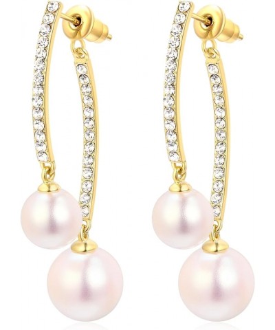 Elegant Simulated Pearl Crystal/Cubic Zirconia Dangle Earrings for Women Bride S-clear gold tone $11.59 Earrings