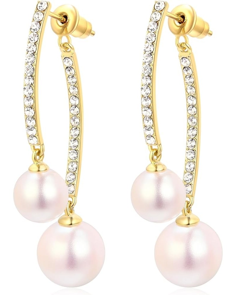 Elegant Simulated Pearl Crystal/Cubic Zirconia Dangle Earrings for Women Bride S-clear gold tone $11.59 Earrings