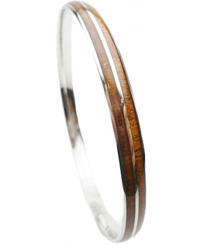 316L Stainless Steel Comfort Fit Natural Hawaii Koa Wood Inlay With Stripe Hawaiian Curved Top Bangle Bracelet (Width: 6mm, 8...