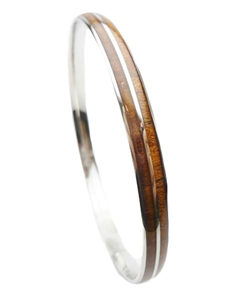 316L Stainless Steel Comfort Fit Natural Hawaii Koa Wood Inlay With Stripe Hawaiian Curved Top Bangle Bracelet (Width: 6mm, 8...