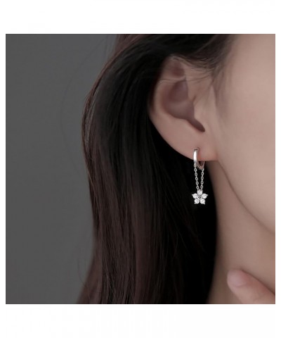 Sterling Silver CZ Flower Dangle Earrings Chain for Women Teen Girls Flower Drop Hoop Earrings Tassel A-Silver1 $9.68 Earrings