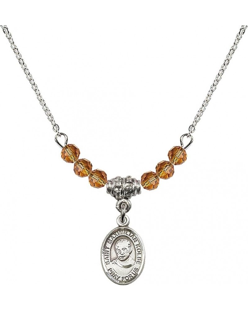 November Birth Month Bead Necklace with Catholic Patron Saint Petite Charm, 18 Inch Saint Maximilian Kolbe $32.44 Necklaces