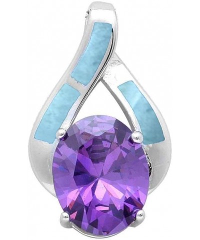 Lab Opal & Simulated Amethyst & Larimar Fashion .925 Sterling Silver Pendant COLORS AVAILABLE Natural Larimar & Simulated Ame...