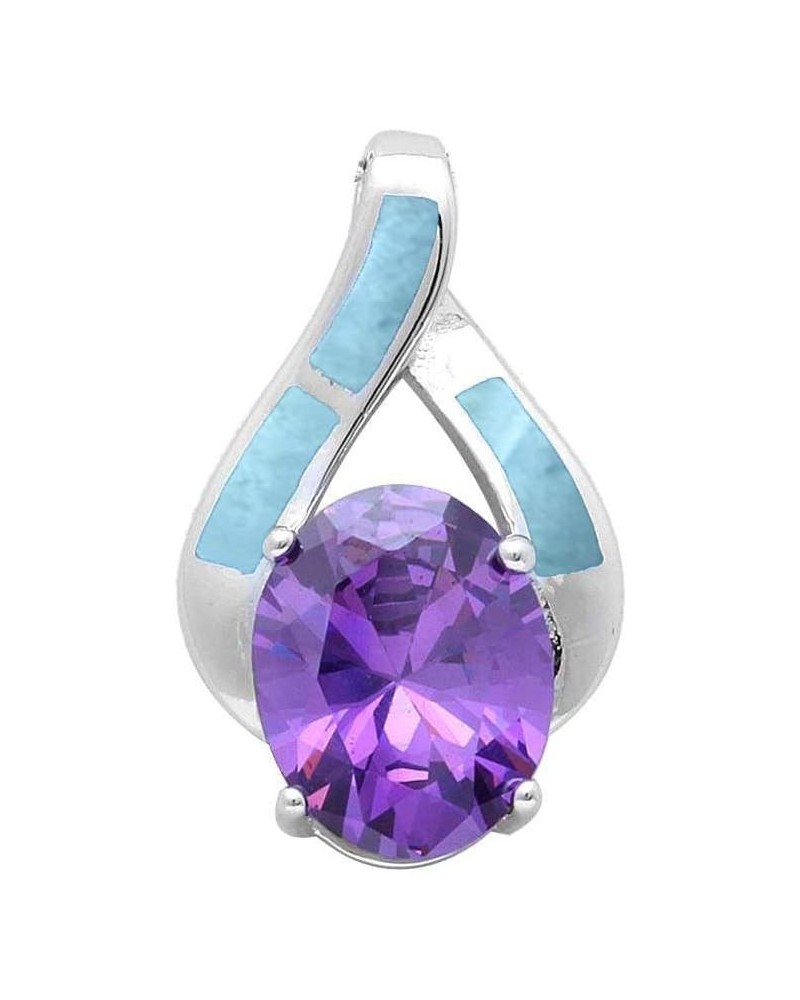 Lab Opal & Simulated Amethyst & Larimar Fashion .925 Sterling Silver Pendant COLORS AVAILABLE Natural Larimar & Simulated Ame...