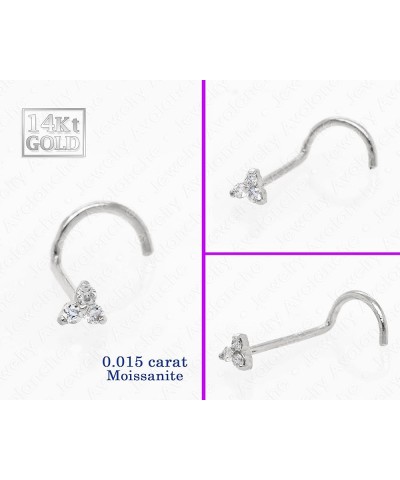 3-Stone 0.015ctw Moissanite Nose Stud - 22G Solid 14Kt Gold Nose Screw/L-Shape/Nose Bone Stud Nose Ring - April Birthstone No...