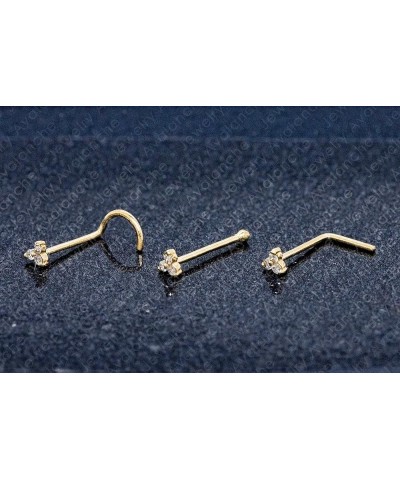 3-Stone 0.015ctw Moissanite Nose Stud - 22G Solid 14Kt Gold Nose Screw/L-Shape/Nose Bone Stud Nose Ring - April Birthstone No...