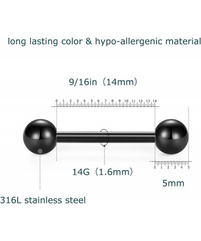 12mm-18mm 14G Tongue Rings Nipple Straight Barbells Surgical Steel Body Piercing Jewelry Style C -24pcs, silver & black $9.53...