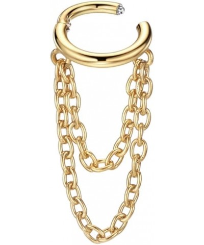 16g Surgical Steel Cartilage Hoops with Chains Designs Collection 2 Chains, Gold, 6mm $9.35 Body Jewelry