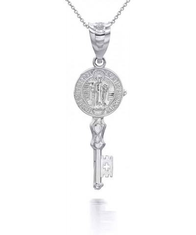 Saint Benito Reversible 2 Sided Key .925 Sterling Silver Religious Patron Saint Pendant Necklace Choice of Pendant Only or Ne...