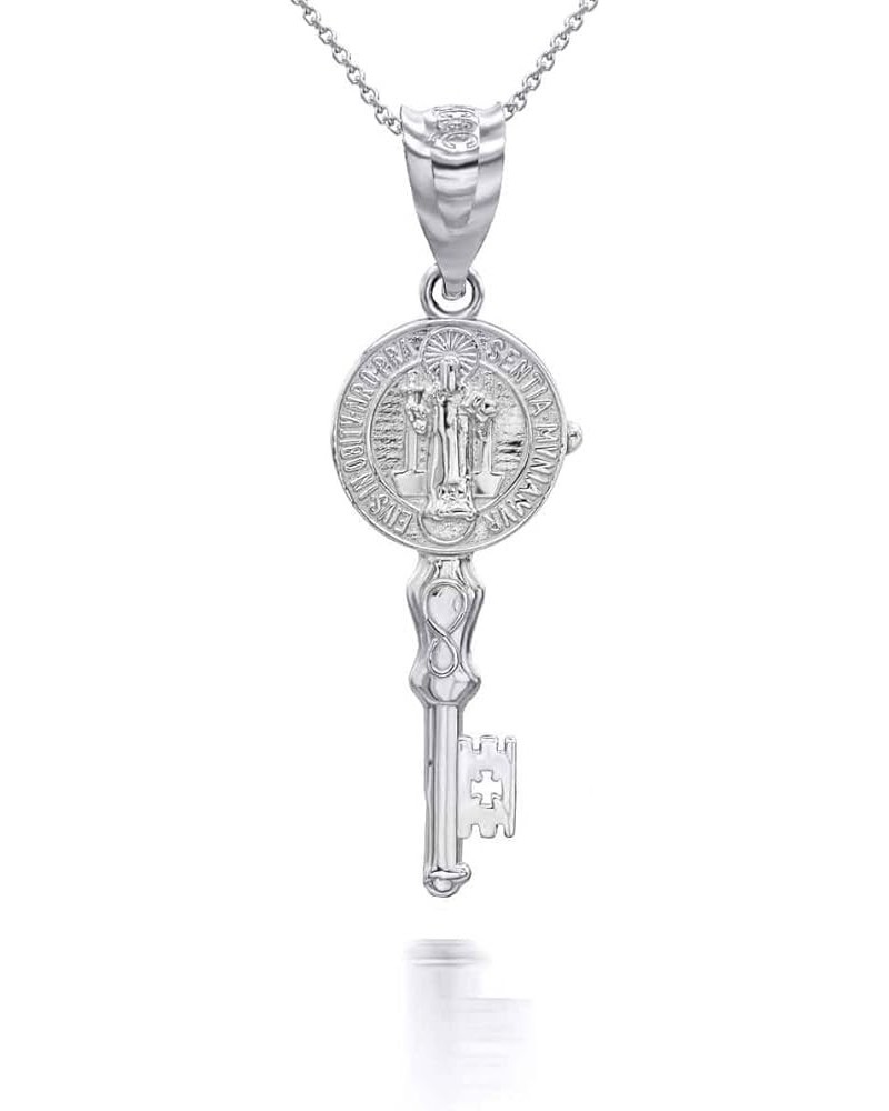 Saint Benito Reversible 2 Sided Key .925 Sterling Silver Religious Patron Saint Pendant Necklace Choice of Pendant Only or Ne...