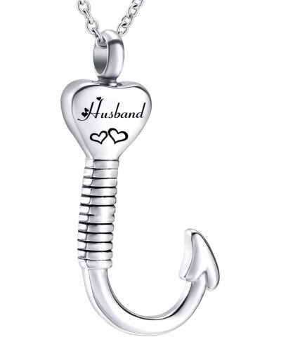 Heart-Shape Fish Hook Cremation Jewelry Ashes Urn Necklace Memorial Pendant Stainless Steel Waterproof Urn Pendant husband $1...