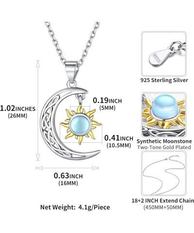 925 Sterling Silver Moonstone Sun and Moon Pendant Necklace for Women Sun Moon $14.70 Necklaces