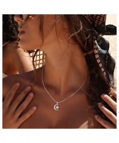 925 Sterling Silver Moonstone Sun and Moon Pendant Necklace for Women Sun Moon $14.70 Necklaces