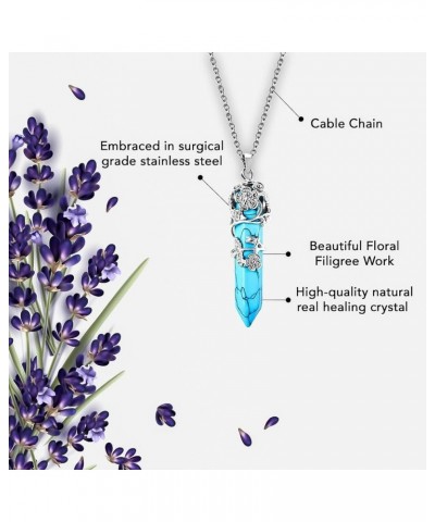 Shop LC Pointer Healing Crystal Necklace for Women Flower Wrapped Pendants Natural Stone Stainless Steel Spiritual Size 24" B...