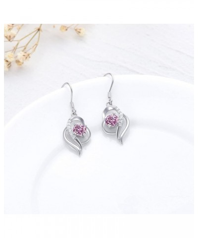 925 Sterling Silver Birthstone Dangle Earrings for Women Birthday Anniversary Fine Jewelry for Women Girls 10-Oct-Pink Tourma...