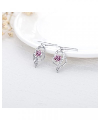 925 Sterling Silver Birthstone Dangle Earrings for Women Birthday Anniversary Fine Jewelry for Women Girls 10-Oct-Pink Tourma...