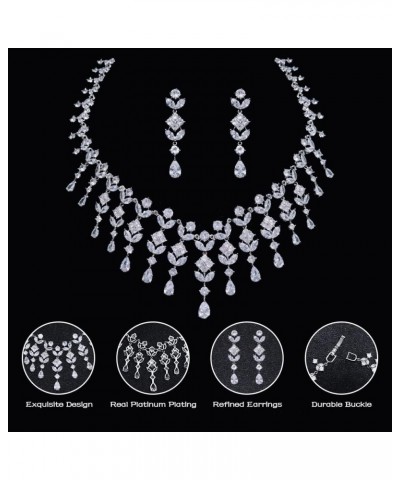 Bride Zircon Tassel Necklace Earrings Bridal Wedding Jewelry Set Cubic Zirconia Prom Costume Jewelry Sets for Women Silver $2...