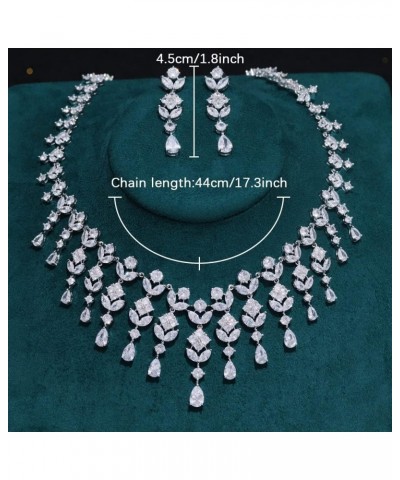 Bride Zircon Tassel Necklace Earrings Bridal Wedding Jewelry Set Cubic Zirconia Prom Costume Jewelry Sets for Women Silver $2...