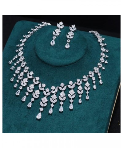 Bride Zircon Tassel Necklace Earrings Bridal Wedding Jewelry Set Cubic Zirconia Prom Costume Jewelry Sets for Women Silver $2...