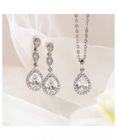 Bridesmaid Earrings, Teardrop Cubic Zirconia Crystal Earrings in Silver, Gold, Rose Gold Set - Silver $13.80 Earrings