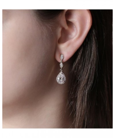 Bridesmaid Earrings, Teardrop Cubic Zirconia Crystal Earrings in Silver, Gold, Rose Gold Set - Silver $13.80 Earrings