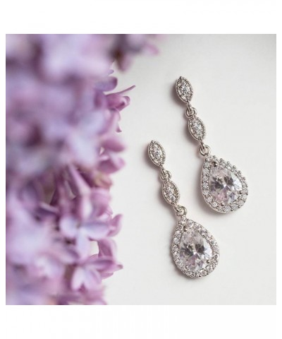 Bridesmaid Earrings, Teardrop Cubic Zirconia Crystal Earrings in Silver, Gold, Rose Gold Set - Silver $13.80 Earrings