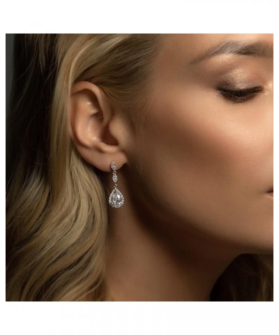 Bridesmaid Earrings, Teardrop Cubic Zirconia Crystal Earrings in Silver, Gold, Rose Gold Set - Silver $13.80 Earrings