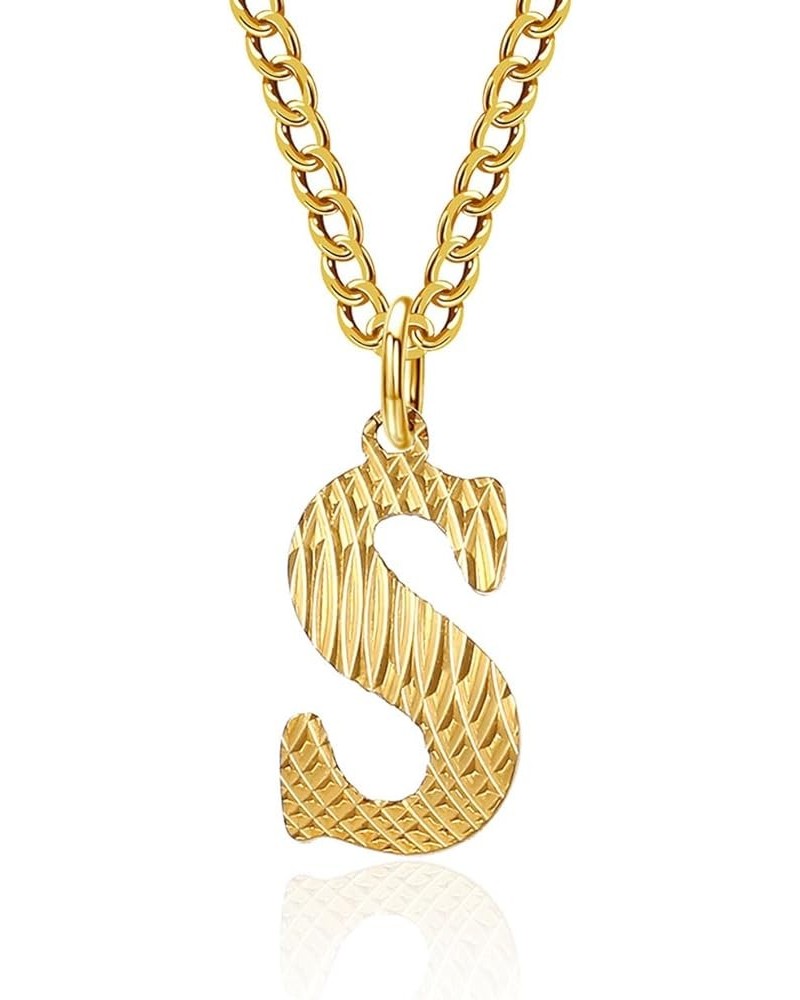 Initial A-Z Letter Pendant Necklace Mens Womens Capital Letter Yellow Gold Plated Stainless Steel Chain with Extension S YELL...