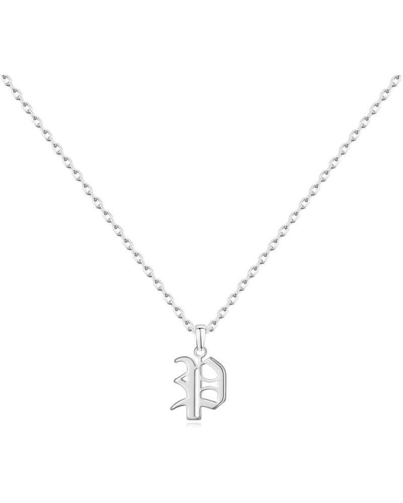 18K Gold Plated Initial Necklace Old English Letter Pendant Jewelry Gift for Women Teen Girls Silver P $4.39 Necklaces