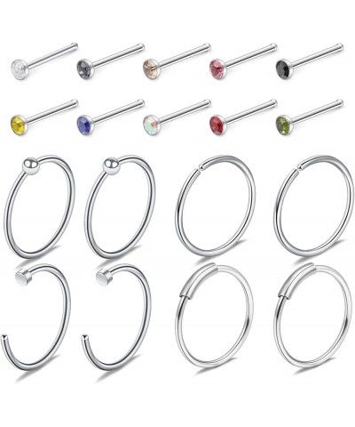 22 Gauge Nose Rings Hoop Stainless Steel Bone L Shaped Screw 2mm CZ Nose Studs Cartilage Daith Tragus Ear Piercing Ring Hoop ...