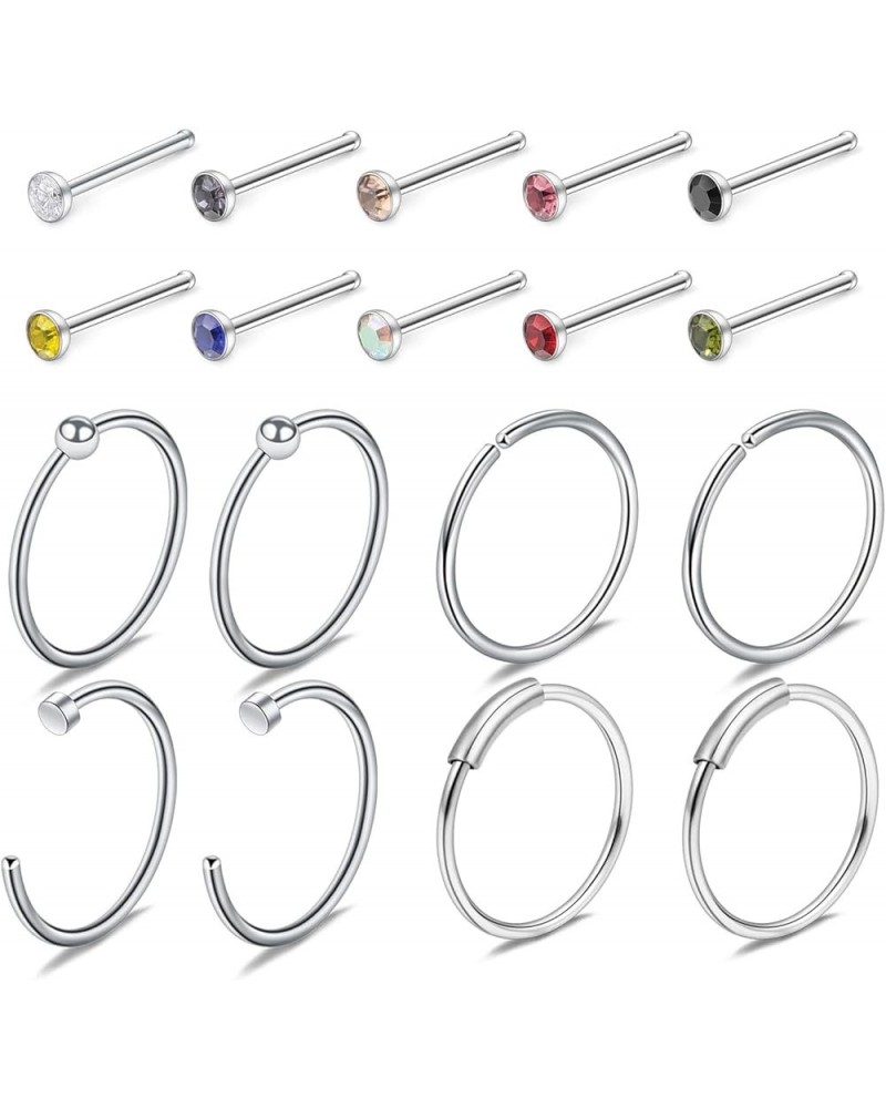 22 Gauge Nose Rings Hoop Stainless Steel Bone L Shaped Screw 2mm CZ Nose Studs Cartilage Daith Tragus Ear Piercing Ring Hoop ...