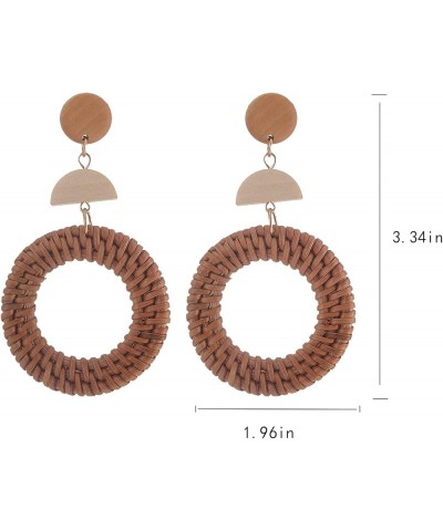 Ladies Handmade Rattan Earrings - Tassel A Type Straw Wicker Earrings Bohemian Geometry Earrings Circle Pie Shape Earrings Br...