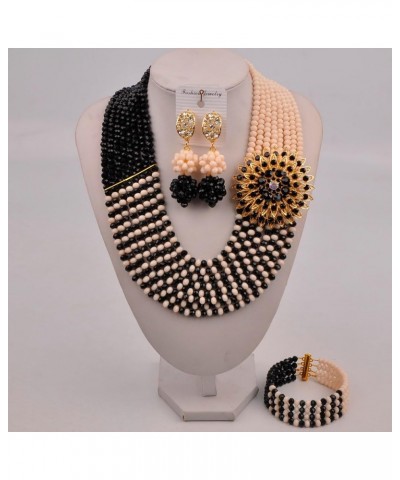 8 Rows African Bead Necklace Jewelry Set for Women Nigerian Wedding Bridal Jewelry Sets Ivory Beige Black $25.38 Jewelry Sets