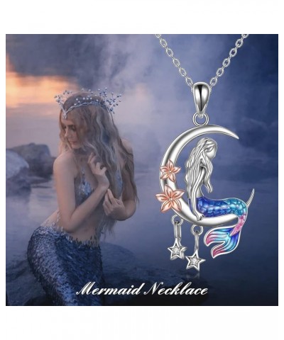 Mermaid Necklace Sterling Silver Sea Mermaid Crescent Moon and Star Necklace with Flower Pendant Birthday Gifts Jewelry for G...