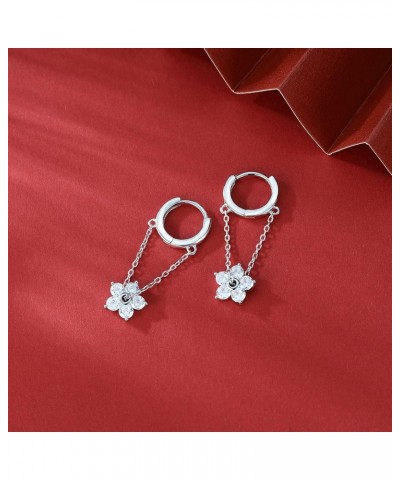 Sterling Silver CZ Flower Dangle Earrings Chain for Women Teen Girls Flower Drop Hoop Earrings Tassel A-Silver1 $9.68 Earrings