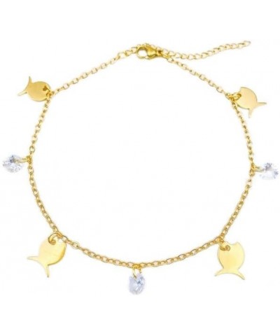 Ankle Bracelet for Women，bead zircon pendant 18K gold-plated anklet for women girls Fish $7.51 Anklets