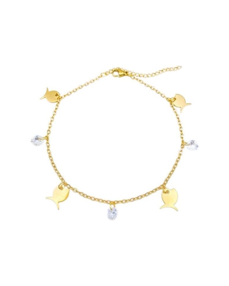 Ankle Bracelet for Women，bead zircon pendant 18K gold-plated anklet for women girls Fish $7.51 Anklets