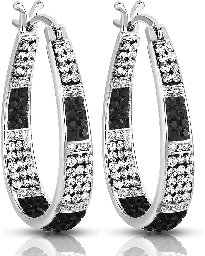 14K Gold Plated Inside Out Crystal Hoop Earrings - Oval Shape Earrings for Women & Girls Comes with Gift Box Black and White ...