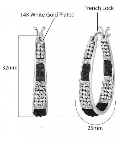 14K Gold Plated Inside Out Crystal Hoop Earrings - Oval Shape Earrings for Women & Girls Comes with Gift Box Black and White ...