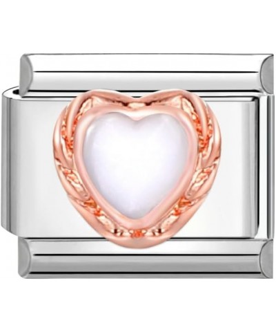 Italian Charm Bracelet Link(LOVE Series - A) Rhinestone Heart - White with Rose Gold Trim $8.07 Bracelets