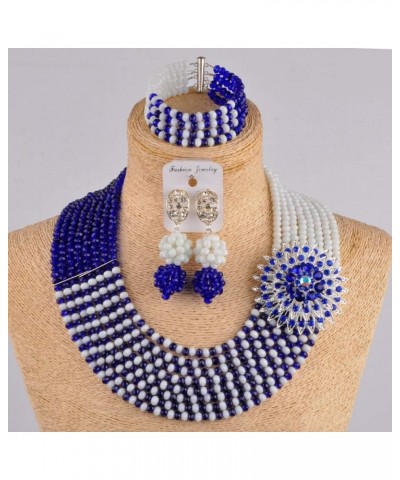 8 Rows African Bead Necklace Jewelry Set for Women Nigerian Wedding Bridal Jewelry Sets Royal Blue White $25.38 Jewelry Sets