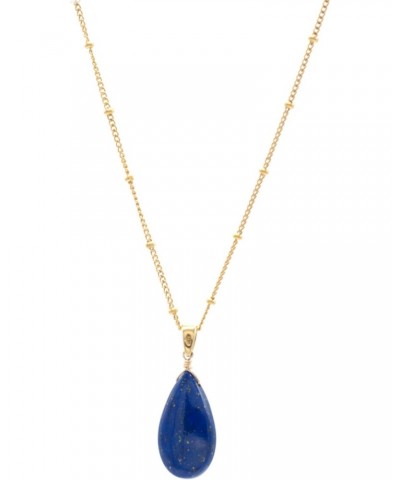 14k Gold-Filled Satellite Chain Necklace with a Smooth Lapis Lazuli Pendant, 18" for Men, Women, and Teens. Perfect for Speci...