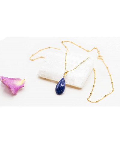 14k Gold-Filled Satellite Chain Necklace with a Smooth Lapis Lazuli Pendant, 18" for Men, Women, and Teens. Perfect for Speci...