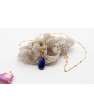 14k Gold-Filled Satellite Chain Necklace with a Smooth Lapis Lazuli Pendant, 18" for Men, Women, and Teens. Perfect for Speci...